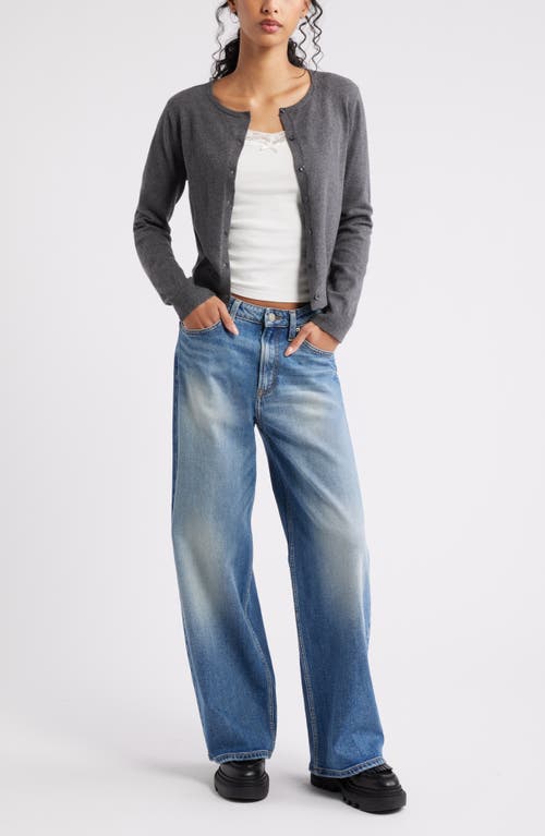 Bp. Crewneck Cotton Blend Cardigan In Gray