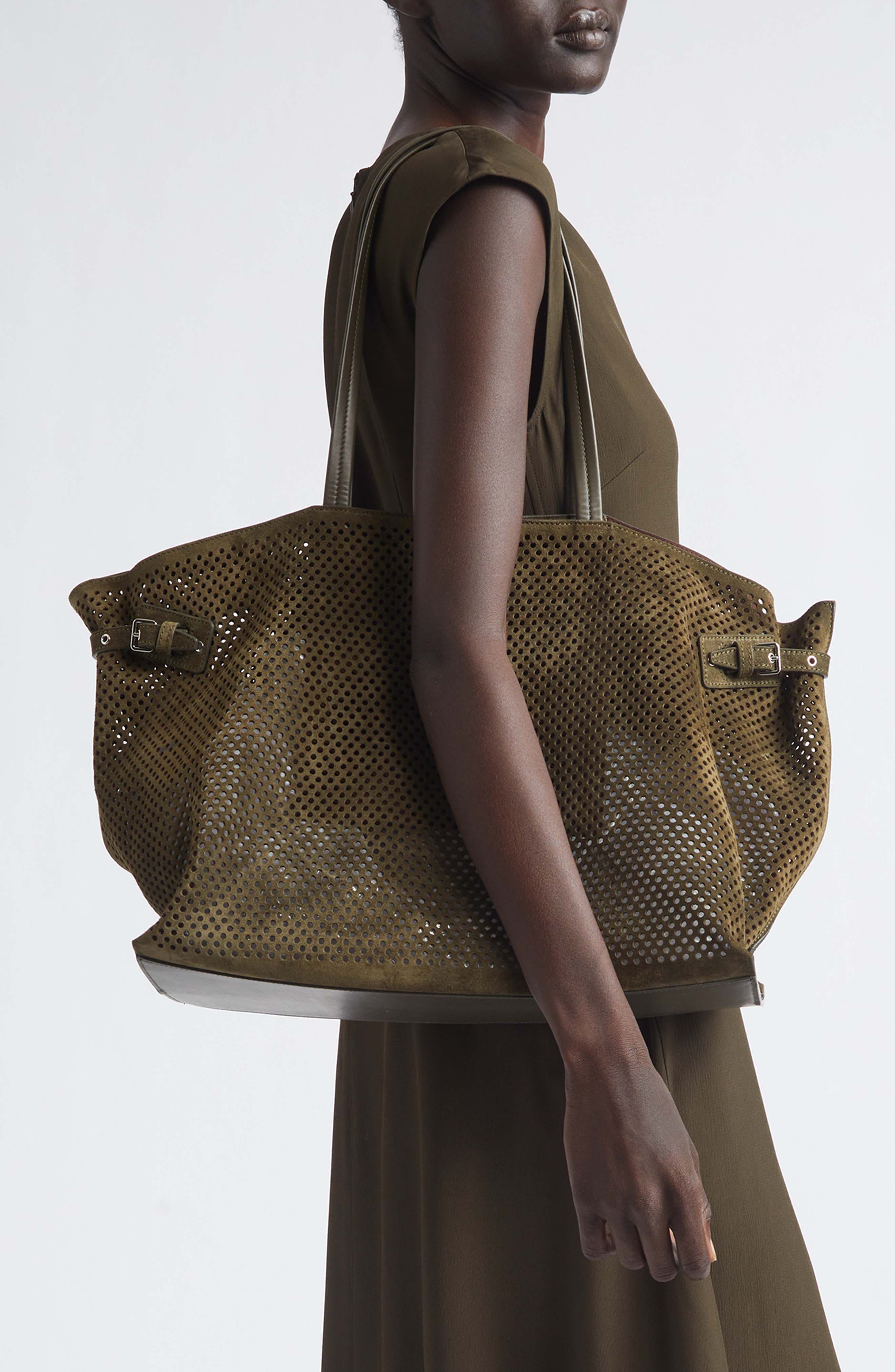 Days Perforated Suede Tote, Alternate, color, OLIVE