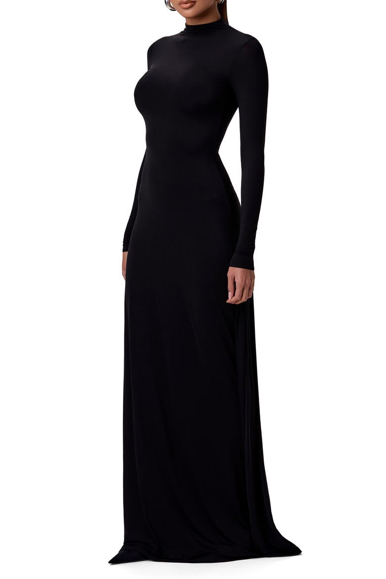 Mock Neck Long Sleeve Maxi Dress, Alternate, color, BLACK