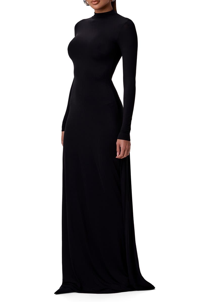 Naked Wardrobe Mock Neck Long Sleeve Maxi Dress, Alternate, color, Black