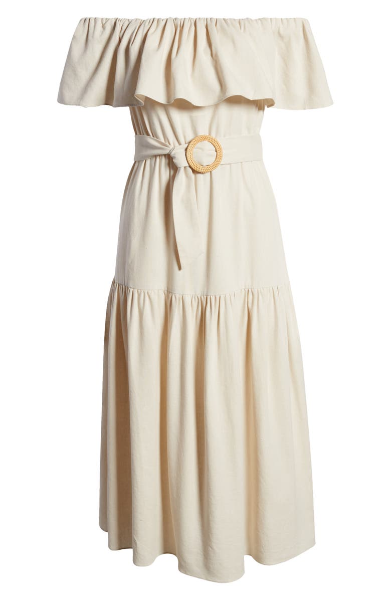 All in Favor Belted Off the Shoulder Midi Dress, Alternate, color,