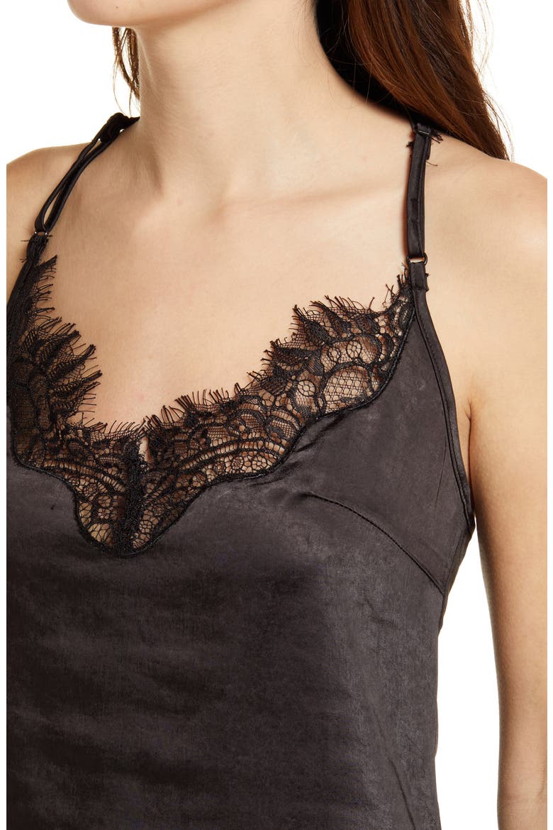 Lace Trim Satin Camisole, Alternate, color, BLACK