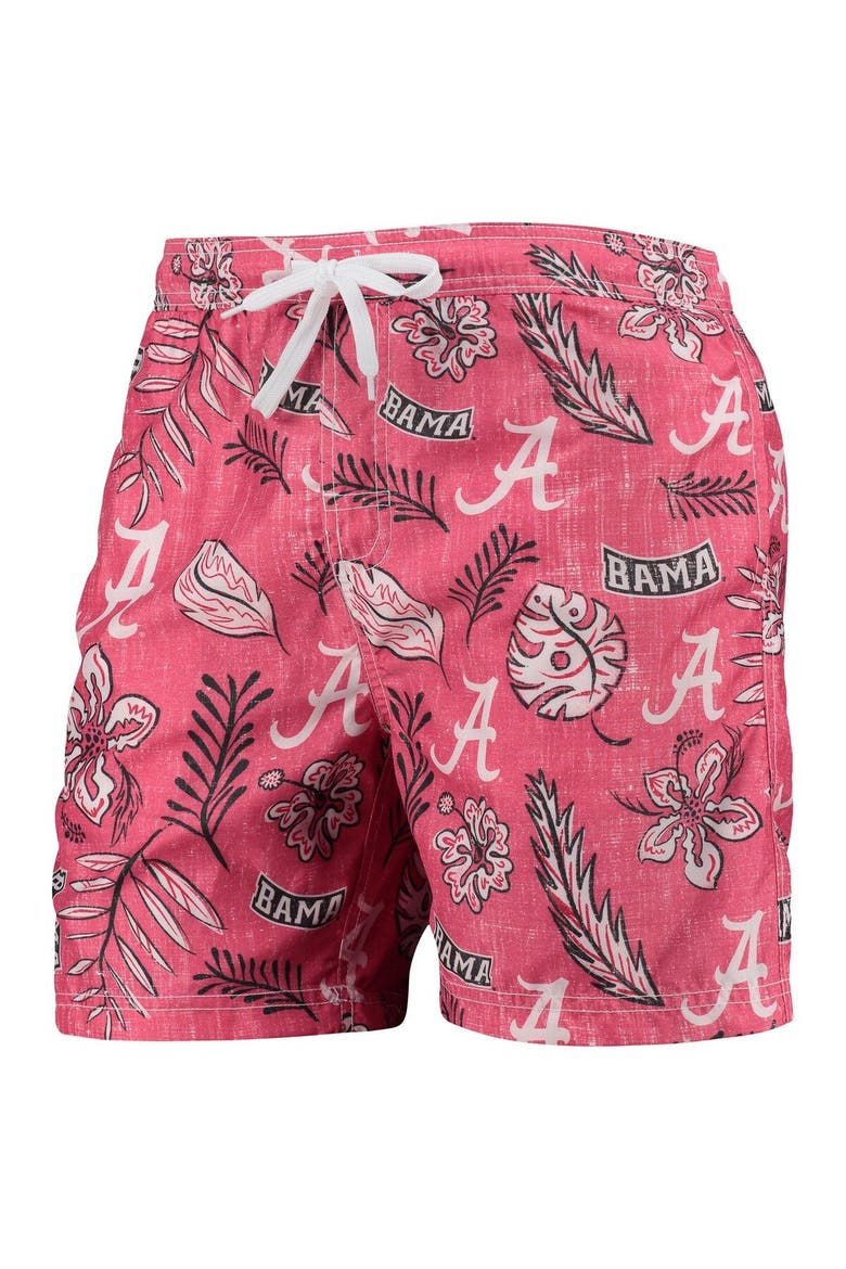 Men's Wes & Willy Crimson Alabama Crimson Tide Vintage Floral Swim Trunks, Alternate, color, Crimson