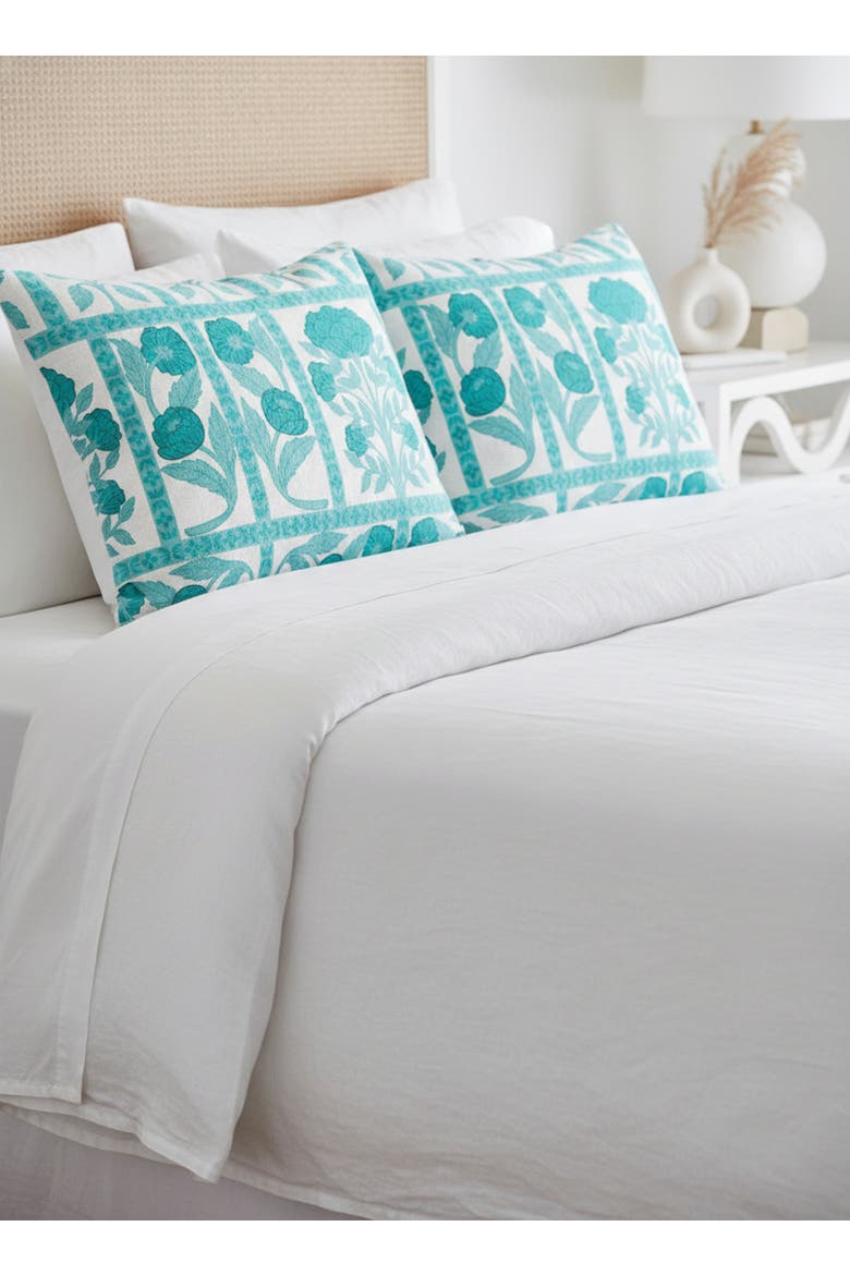 Blossom Field Linen Dutch Euro Pillow with Down Insert, Alternate, color, Teal