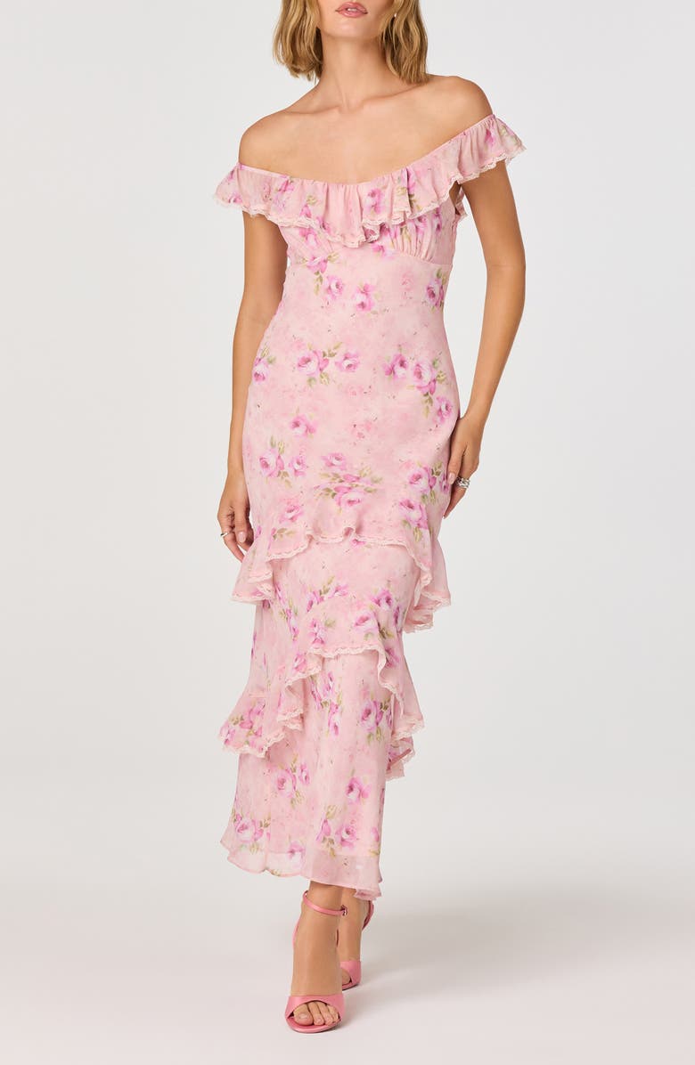 ASTR the Label Laisha Floral Ruffle Trim Midi Dress, Alternate, color, Pink Floral