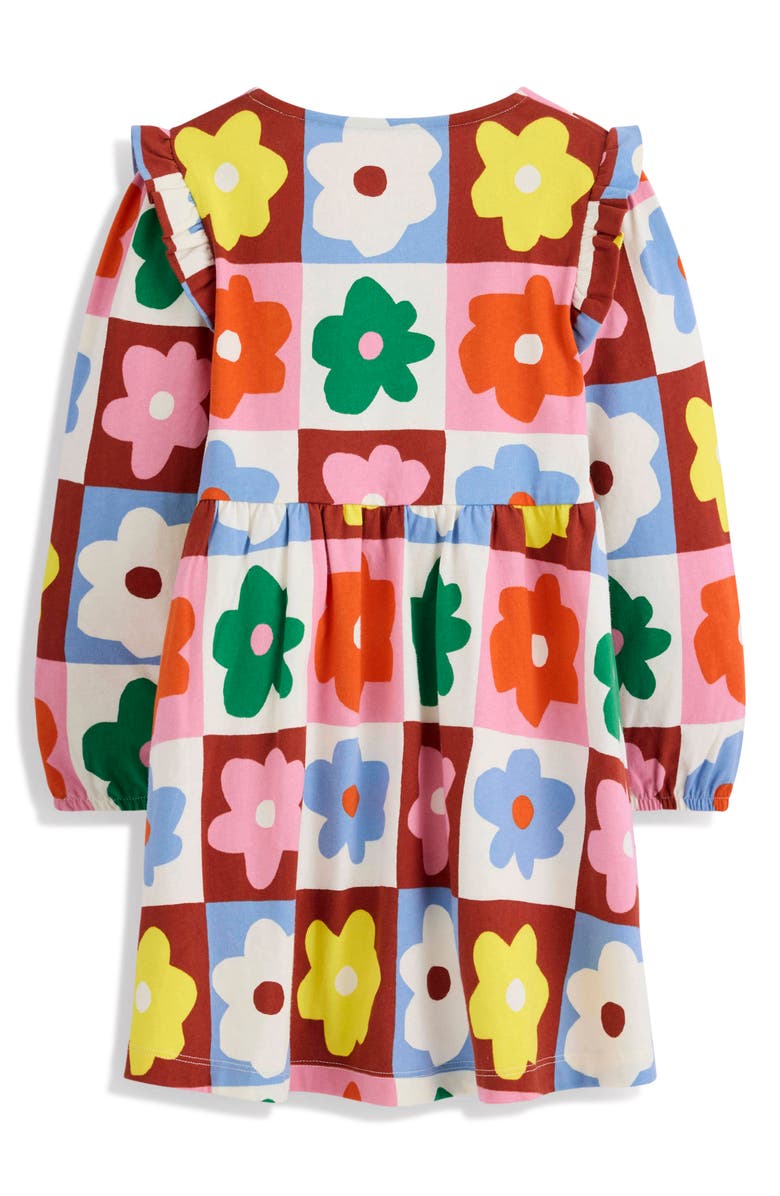 Mini Boden Kids' Long Sleeve Cotton Jersey Dress, Alternate, color, Multi Flower Check