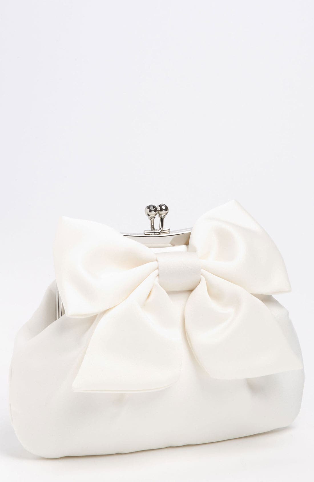 'Large' Satin Bow Clutch, Main, color, IVORY
