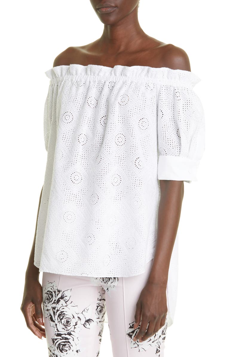 Adam Lippes Eyelet Detail Off the Shoulder Cotton Blouse, Alternate, color, 