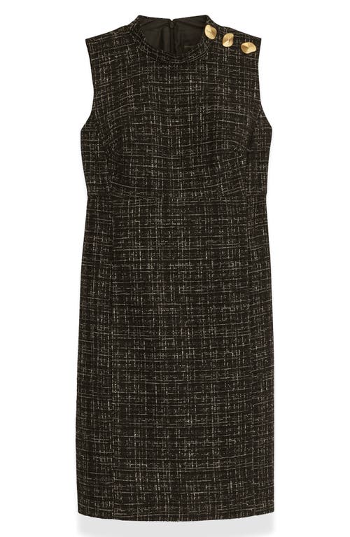 Donna Karan New York Button Detail Tweed Sheath Dress In Black