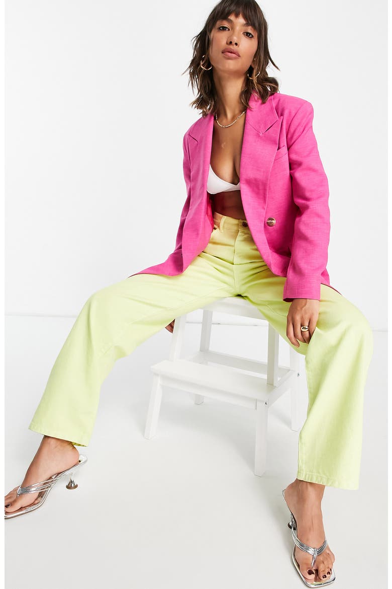 Bold Shoulder Double Breasted Blazer, Alternate, color, BRIGHT PINK