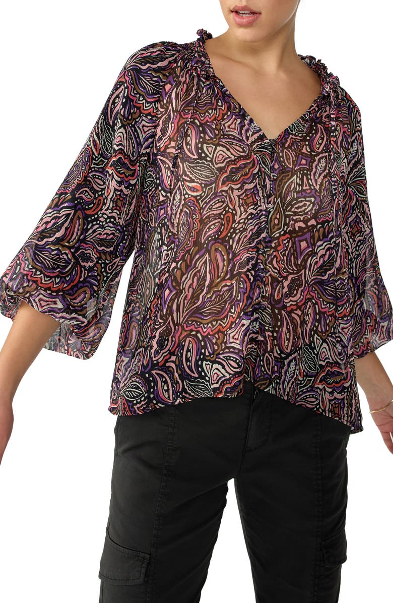 Sanctuary Paisley Print Smocked Neck Top, Alternate, color, Royal Pais