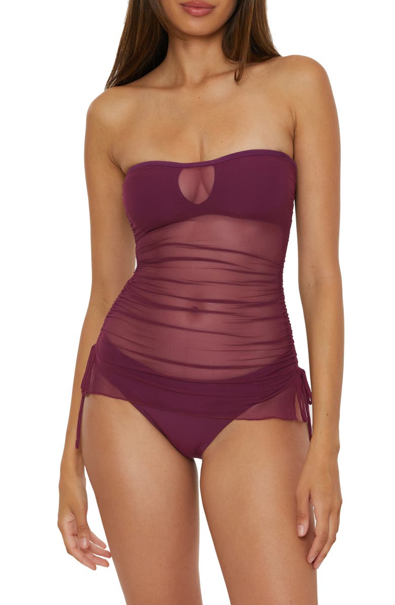 Becca Muse Stretch Mesh Multifit Tankini, Main, color, Aubergine