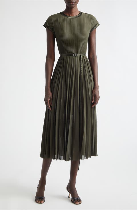 Pleated Chiffon Midi Dress
