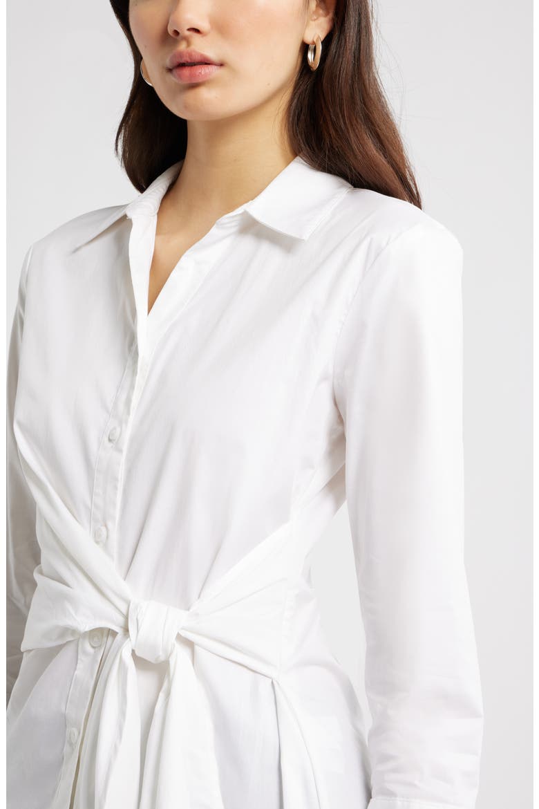 Waist Tie Cotton Poplin Button-Up Shirt, Alternate, color, WHITE