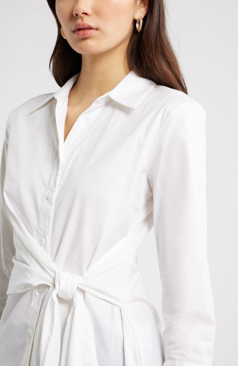 Open Edit Waist Tie Cotton Poplin Button-Up Shirt, Alternate, color, White