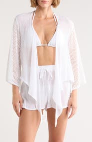 Elan Tie Front Bell Sleeve Cover-Up Top