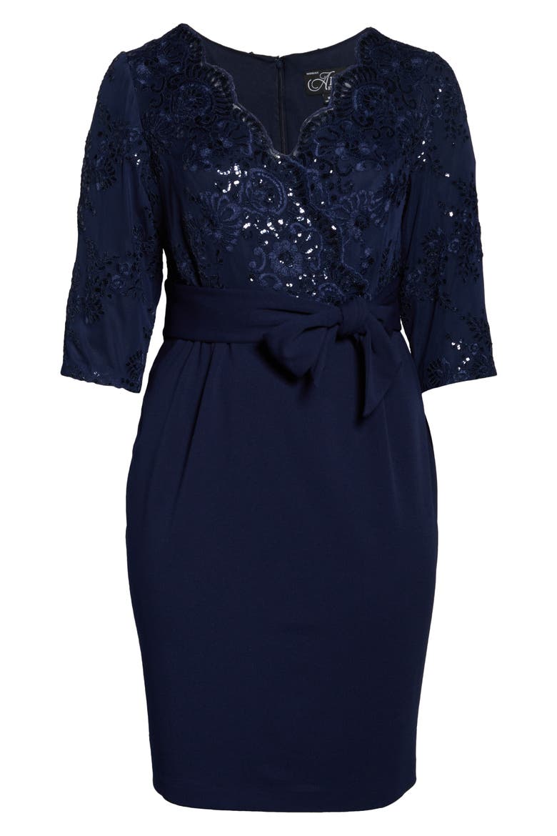 Sequin Lace Bodice Cocktail Dress, Alternate, color, NAVY