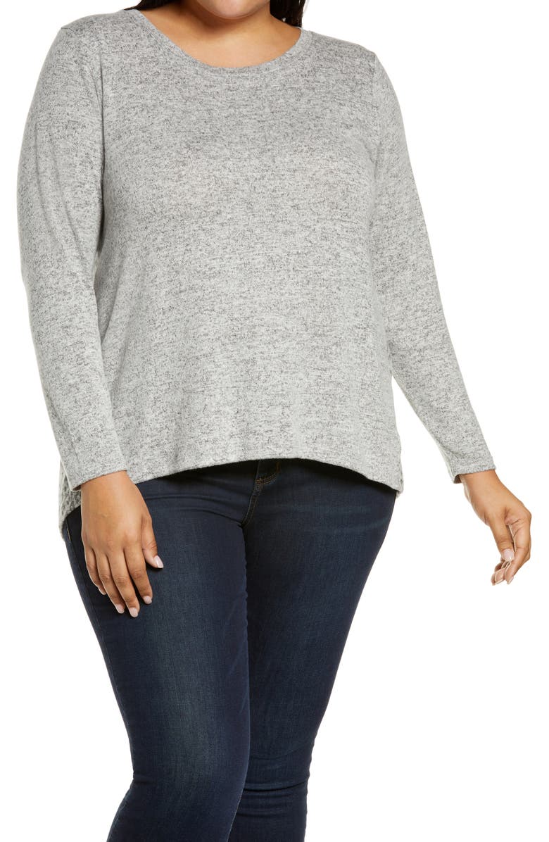 Bobeau Marled Front Patterned Back Top, Main, color, 