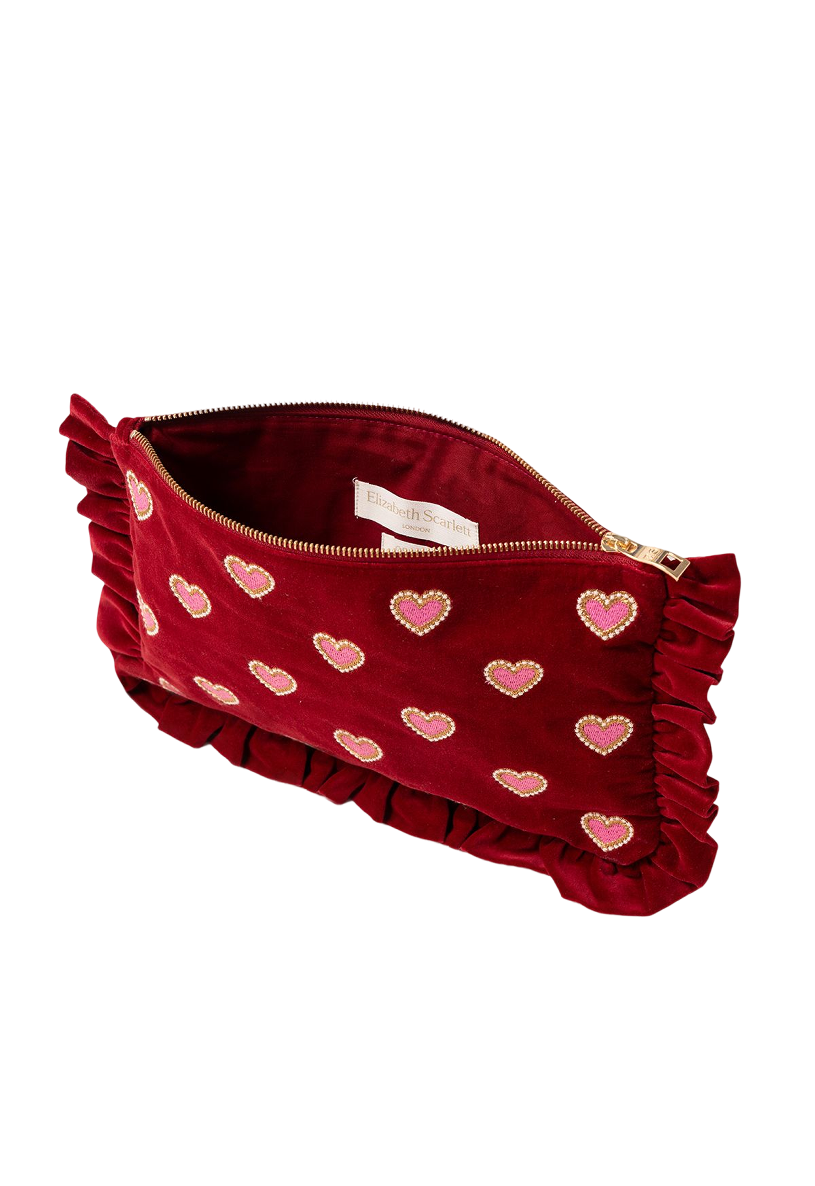 Elizabeth Scarlett Love Hearts Frill Pouch, Alternate, color, Rouge