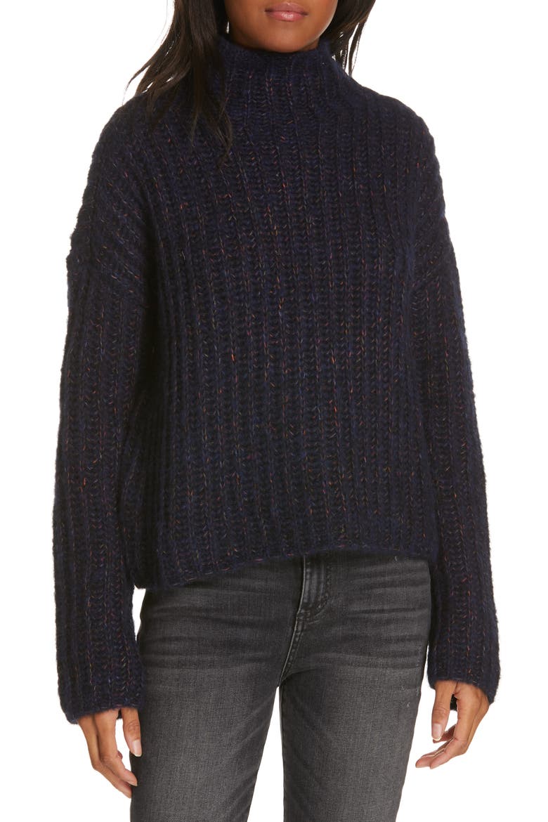 Funnel Neck Sweater, Main, color, NAVY/ RED