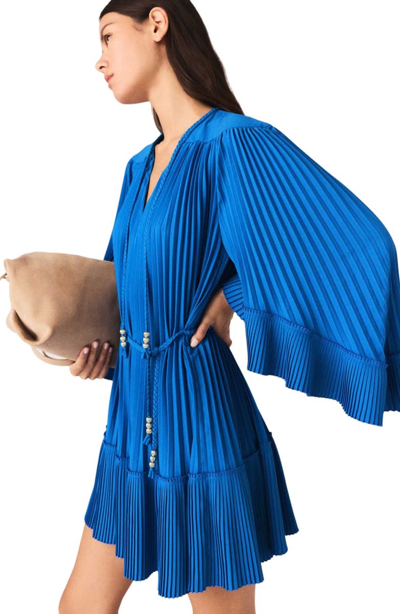 maje Short pleated dress, Alternate, color, Blue