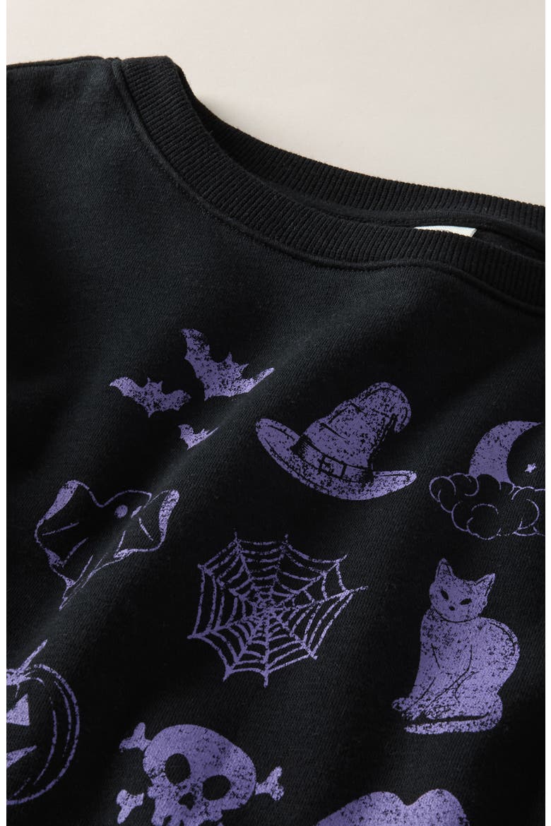 Kids' Wide Neck Graphic Sweatshirt, Alternate, color, BLACK SPOOKY ERA