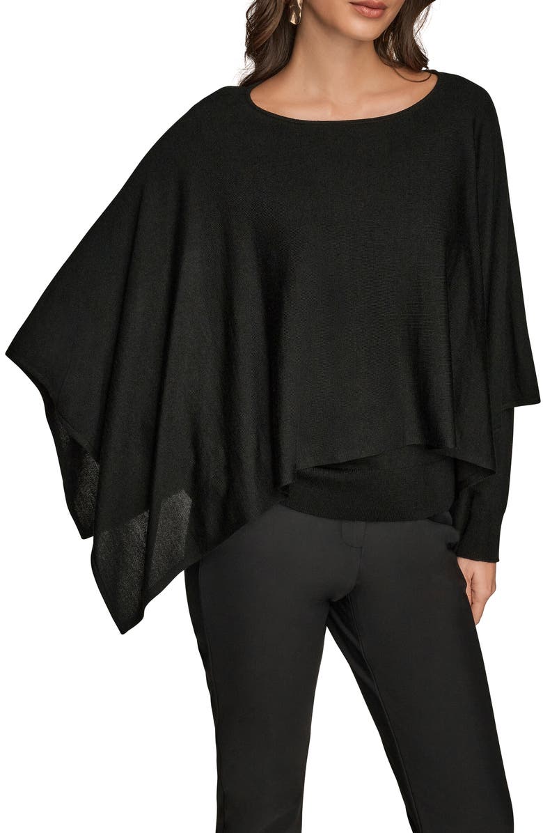 Donna Karan New York Cape Overlay Sweater, Main, color, Black