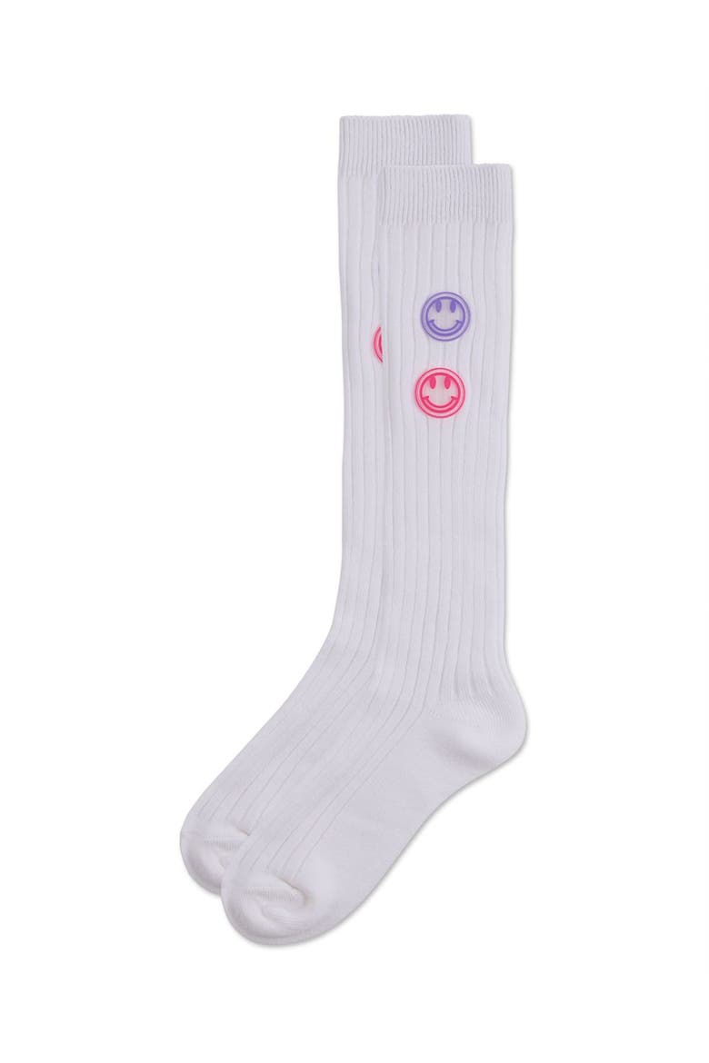 Rubber Smiley Face Rich Knee Sock, Alternate, color, White