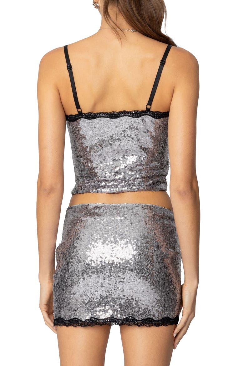 Revel Sequin Lace Trim Camisole, Alternate, color, SILVER