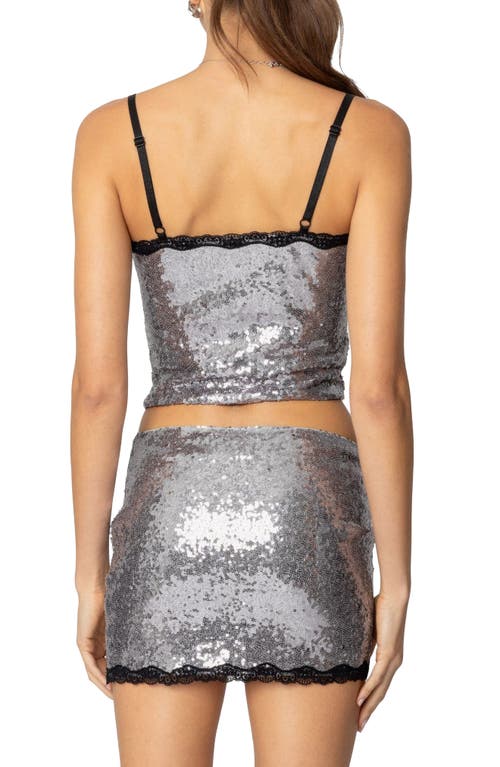 Edikted Revel Sequin Lace Trim Camisole In Silver