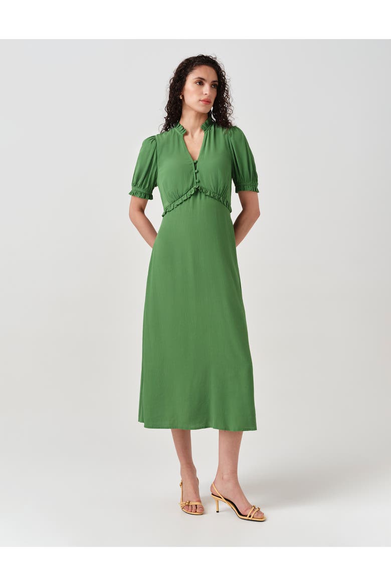 Jolene V-neck Crepe Midi Dress, Main, color, Green