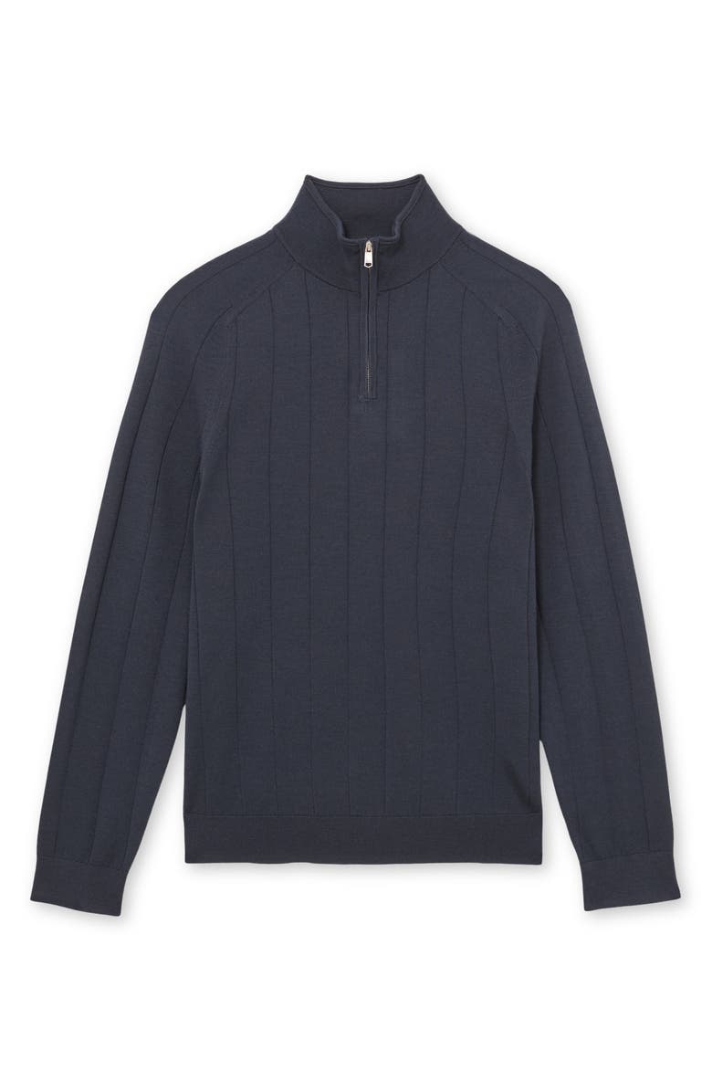 Reiss Findlay Wide Rib Merino Wool Quarter Zip Sweater, Alternate, color, Airforce Blue