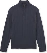 Reiss Findlay Wide Rib Merino Wool Quarter Zip Sweater
