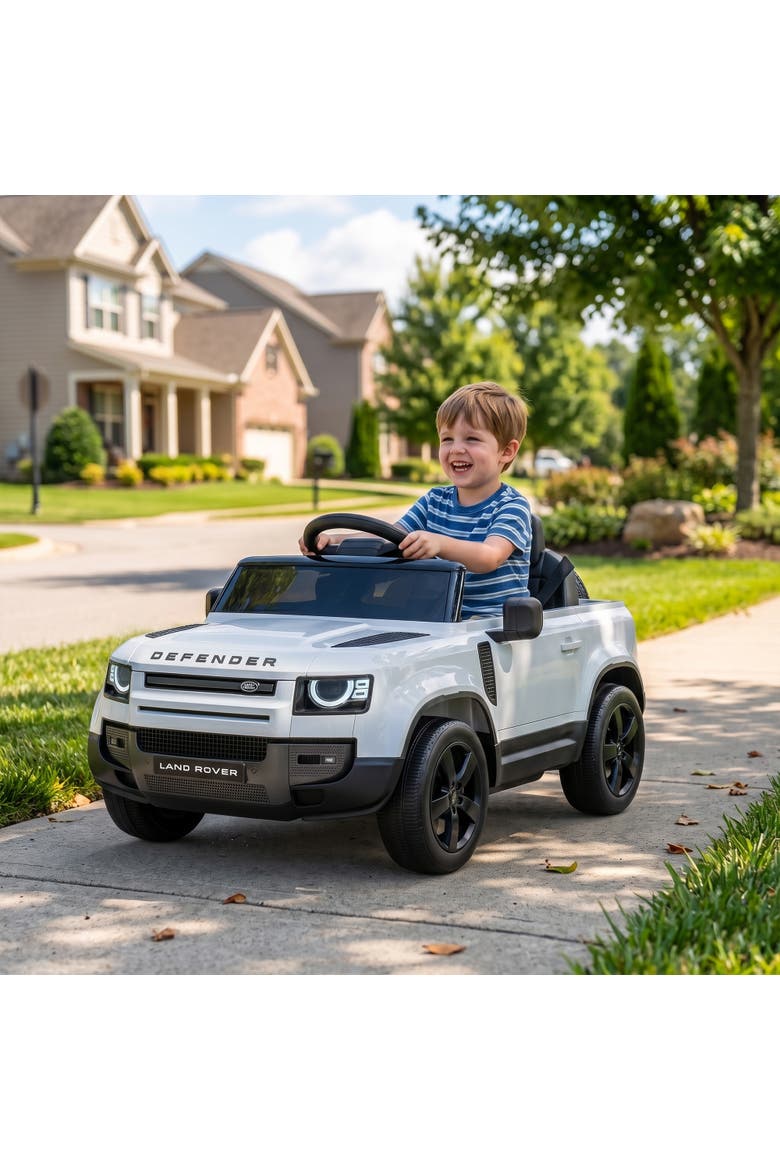 12V Land Rover Defender Ride-On Car, Remote Control, Green, Alternate, color, White