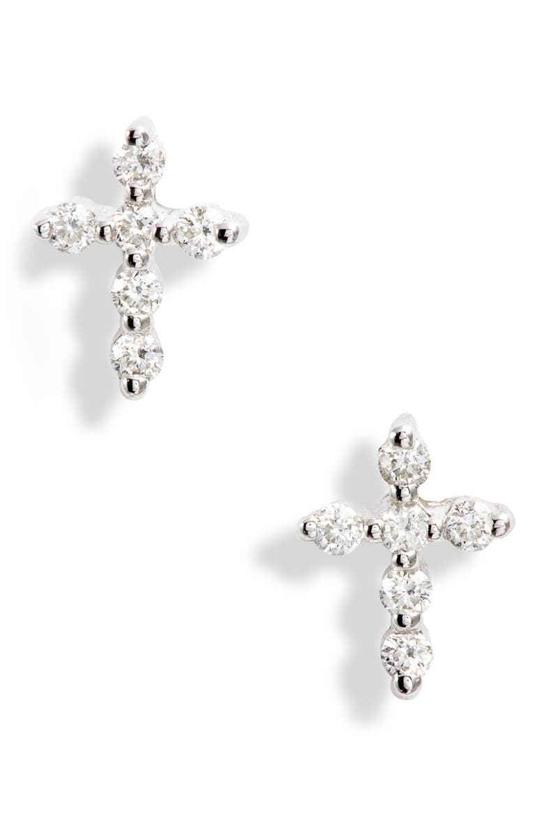 Diamond Cross Stud Earrings (Nordstrom Exclusive), Main, color, WHITE GOLD/ DIAMOND