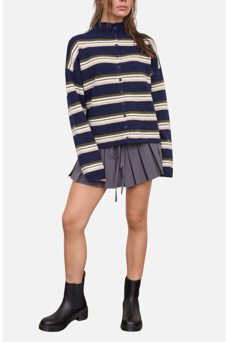 Stripe Mock Neck Cardigan, Alternate, color, NAVY MULTI
