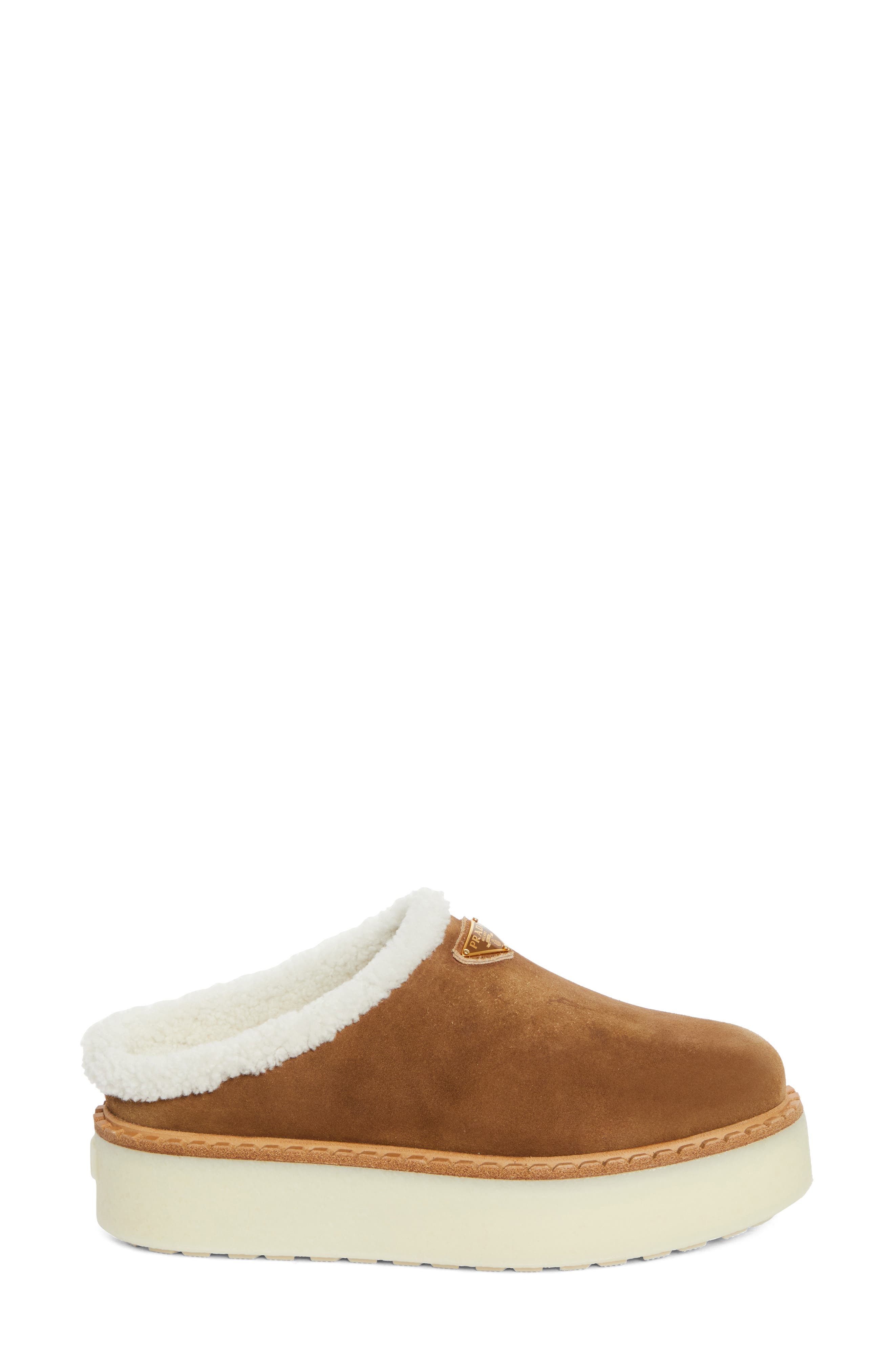 Prada Evolve Genuine Shearling Clog, Alternate, color, Cannella