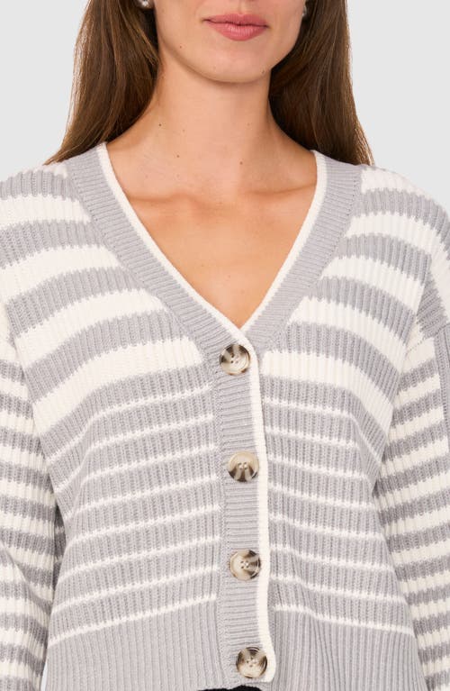 Halogen ® Variegated Stripe Cotton Blend Cardigan In Light Heather Grey Stripes