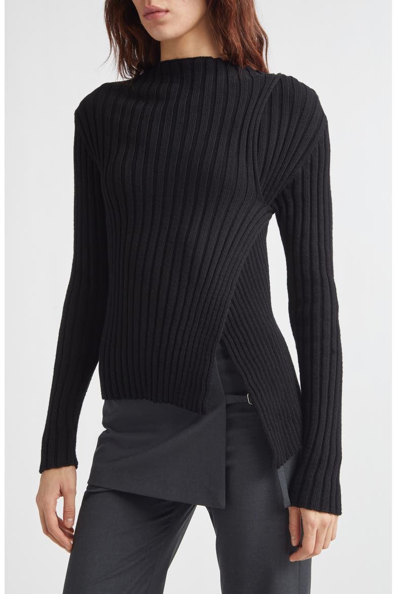 Esmolar Asymmetric Organic Cotton Rib Sweater, Alternate, color, 999 - BLACK
