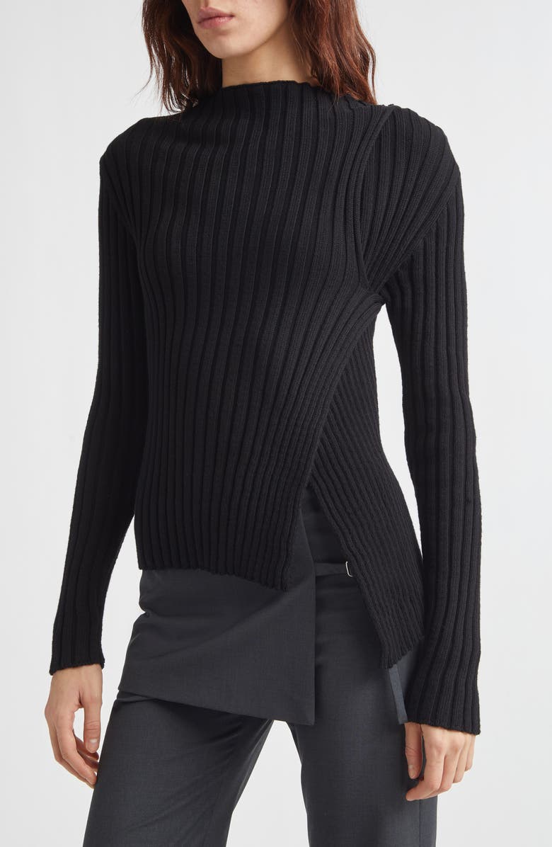 Paloma Wool Esmolar Asymmetric Organic Cotton Rib Sweater, Alternate, color, 999 - Black