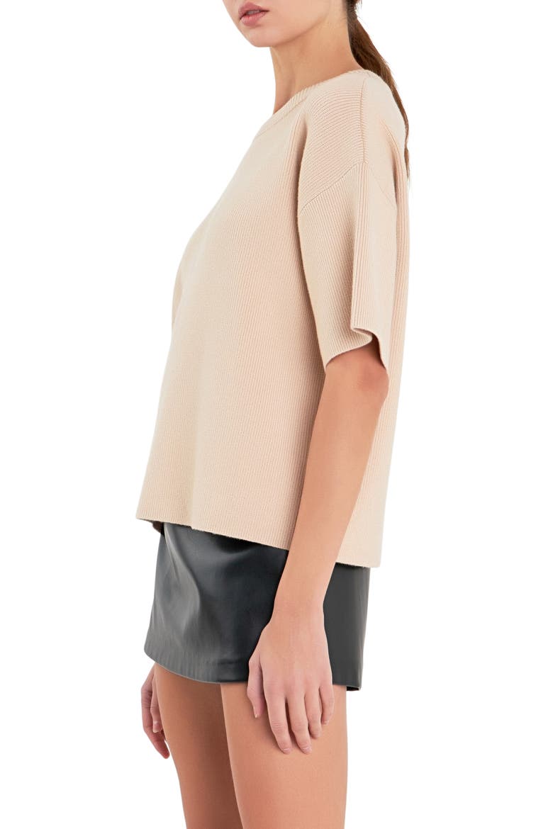 Rib Elbow Sleeve Sweater, Alternate, color, BEIGE