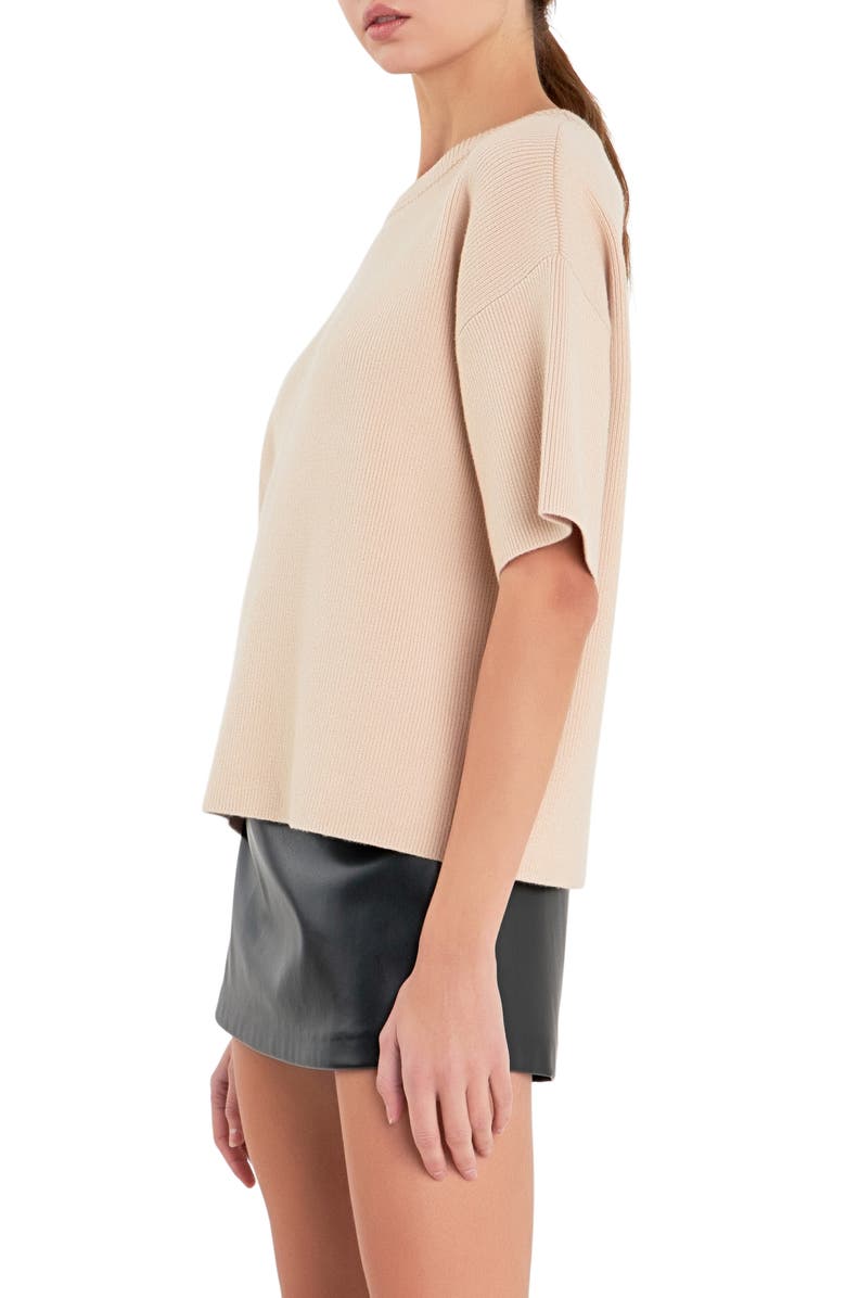 English Factory Rib Elbow Sleeve Sweater, Alternate, color, Beige