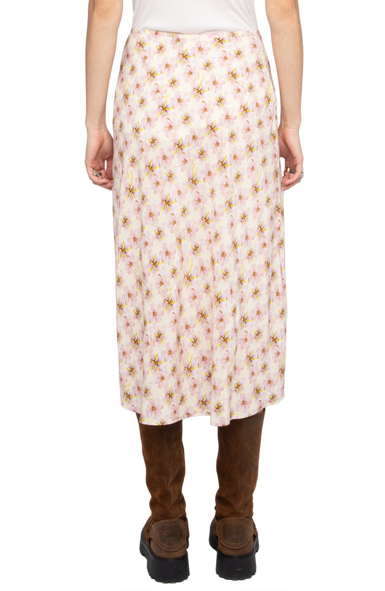 Zadig & Voltaire Jayla Mirror Flowers Lace Trim Crepe Midi Skirt, Alternate, color, Pear