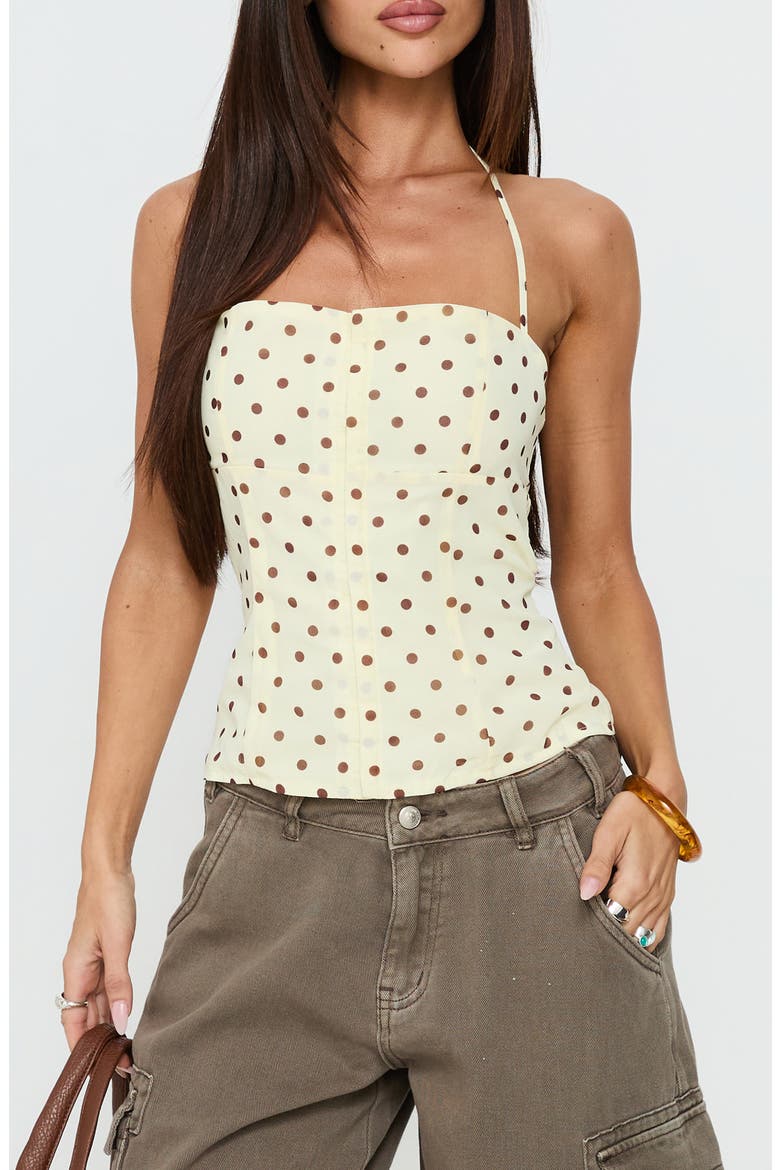 Bon Bon Dot Halter Top, Main, color, YELLOW / BROWN POLKA