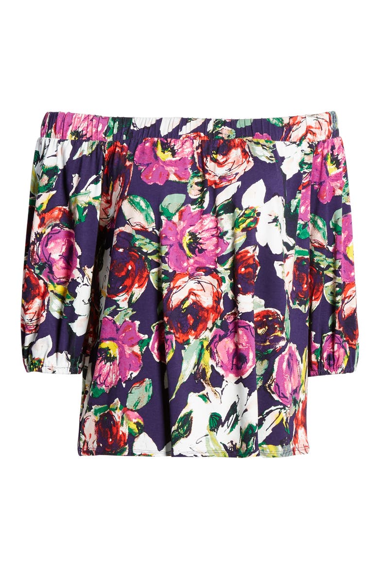 Loveapella Floral Off the Shoulder Top, Alternate, color, AZALEA/ PLUM
