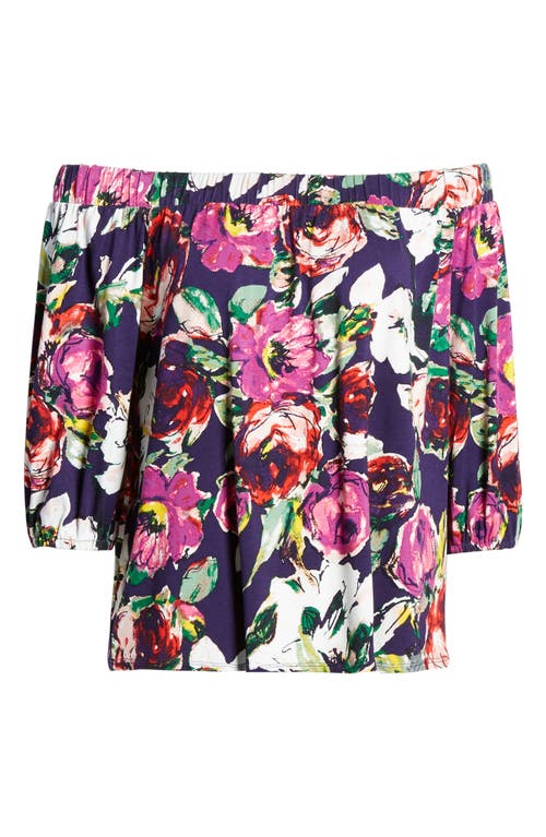 Loveappella Loveapella Floral Off The Shoulder Top In Azalea/plum