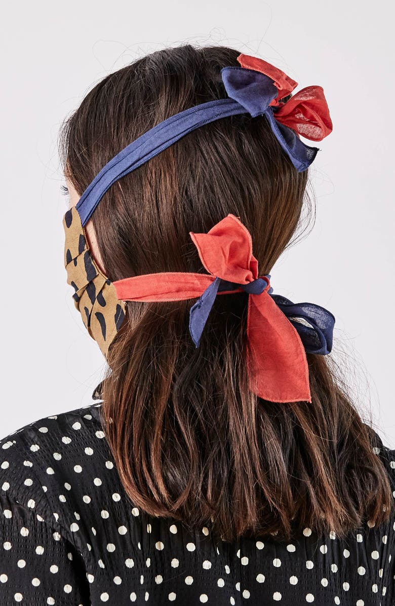 Clare V. Bowie Adult Print Pleated Tie Strap Cotton Face Mask, Alternate, color,