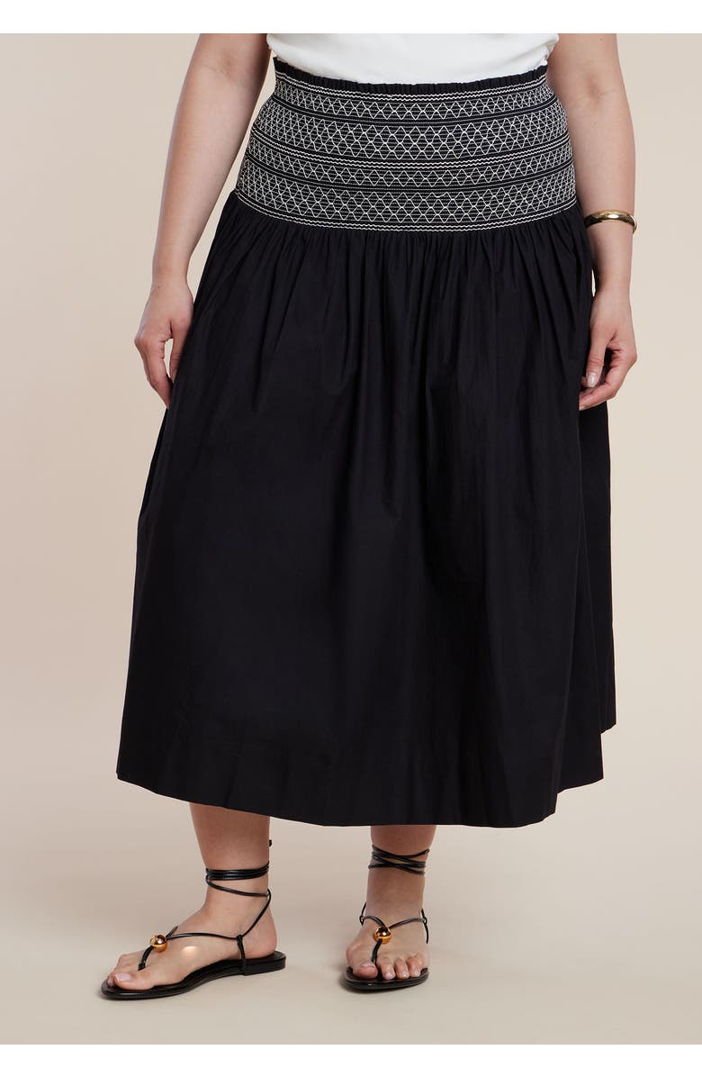 ELOQUII Smocked Flare Maxi Skirt, Alternate, color, Black Onyx