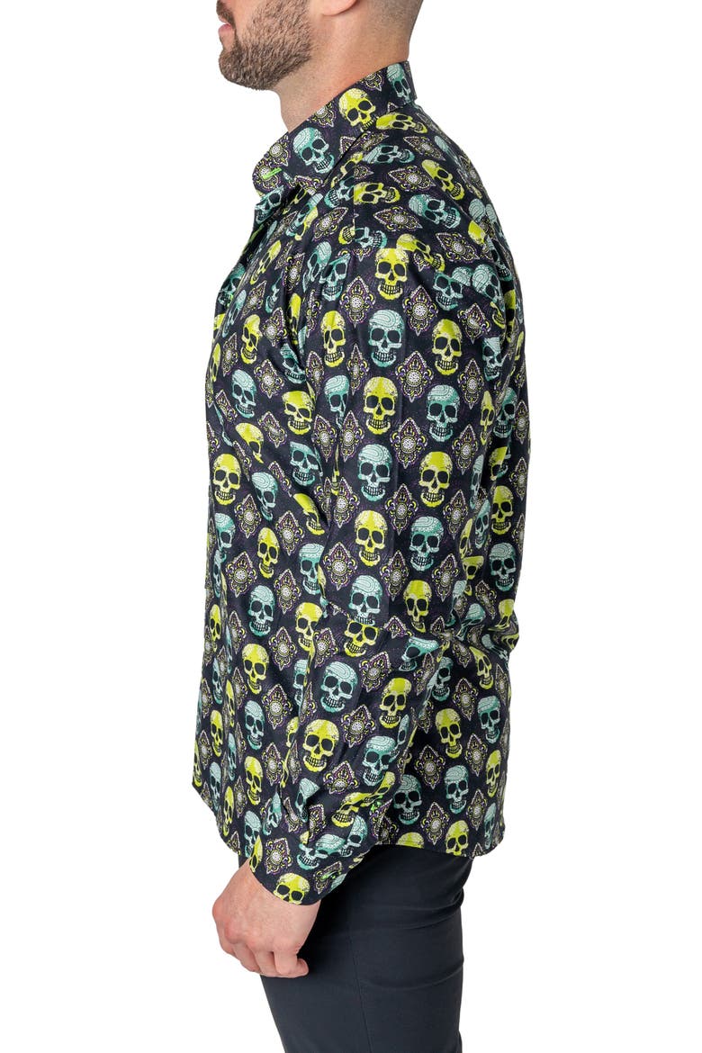Fibonacci Regular Fit Skull Button-Up Shirt, Alternate, color, GREEN