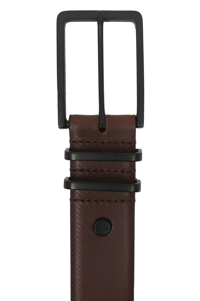 Matte Herringbone Leather Belt, Alternate, color, BROWN